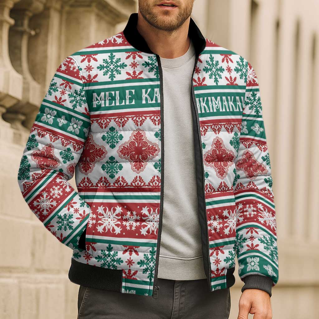 Mele Kalikimaka Hawaii Christmas Bomber Puffer Jacket Hawaiian Quilt Pattern Style LT9 - Polynesian Pride