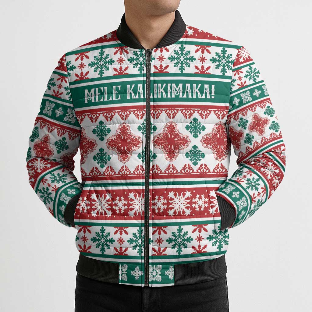 Mele Kalikimaka Hawaii Christmas Bomber Puffer Jacket Hawaiian Quilt Pattern Style LT9 - Polynesian Pride