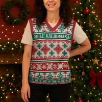 Mele Kalikimaka Hawaii Christmas Knitted V-Neck Vest Hawaiian Quilt Pattern Style LT9 - Polynesian Pride
