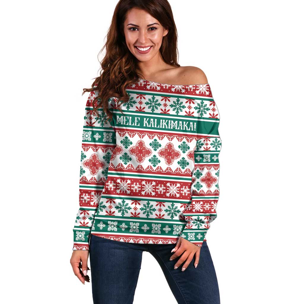 Mele Kalikimaka Hawaii Christmas Off Shoulder Sweater Hawaiian Quilt Pattern Style LT9 Women Beige - Polynesian Pride