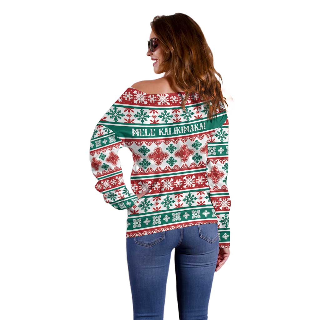 Mele Kalikimaka Hawaii Christmas Off Shoulder Sweater Hawaiian Quilt Pattern Style LT9 - Polynesian Pride