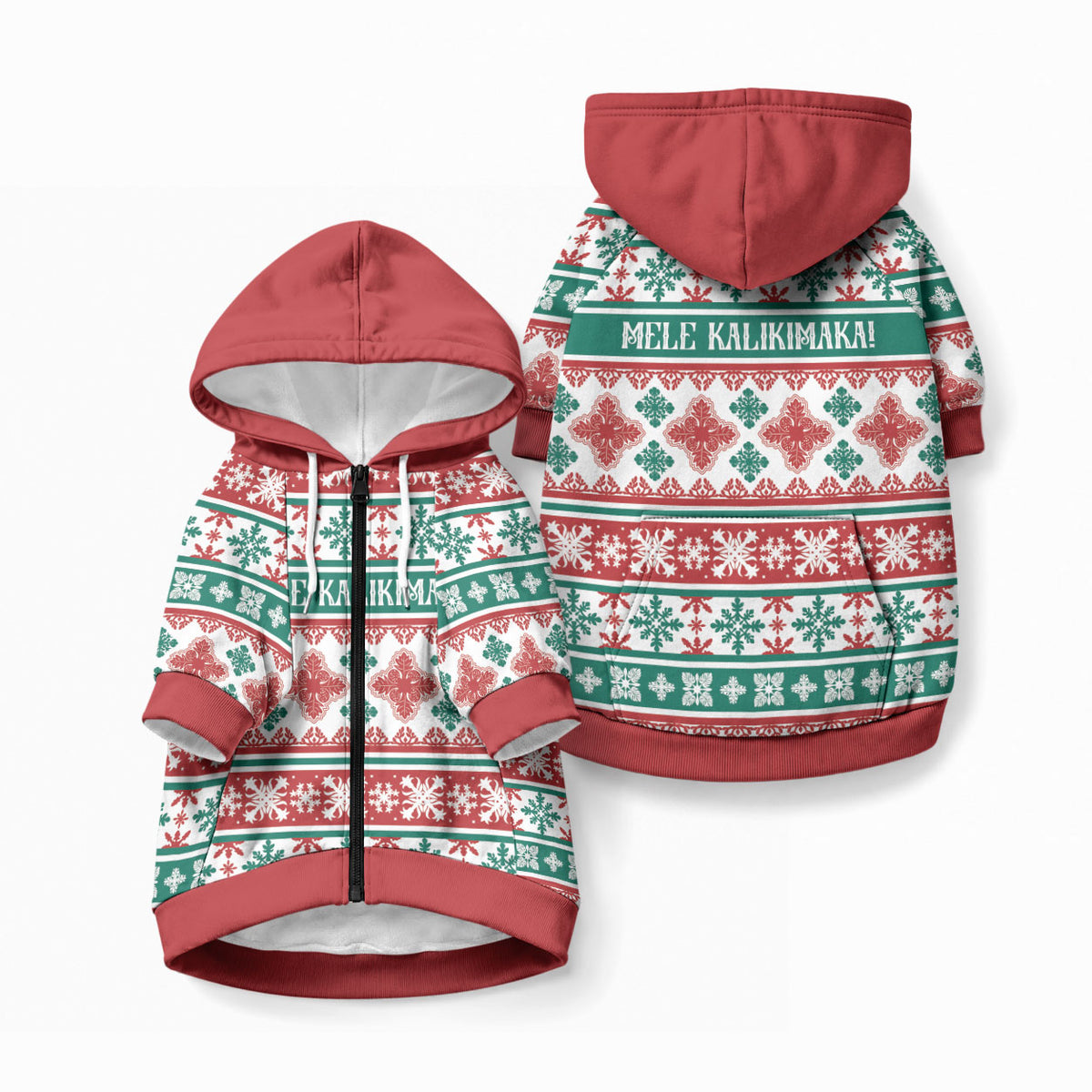 Mele Kalikimaka Hawaii Christmas Pet Hoodie Hawaiian Quilt Pattern Style LT9 Zip-up Beige - Polynesian Pride