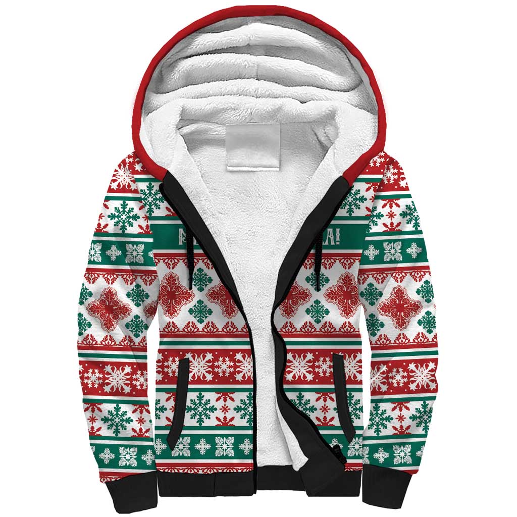 Mele Kalikimaka Hawaii Christmas Sherpa Hoodie Hawaiian Quilt Pattern Style LT9 Unisex Beige - Polynesian Pride