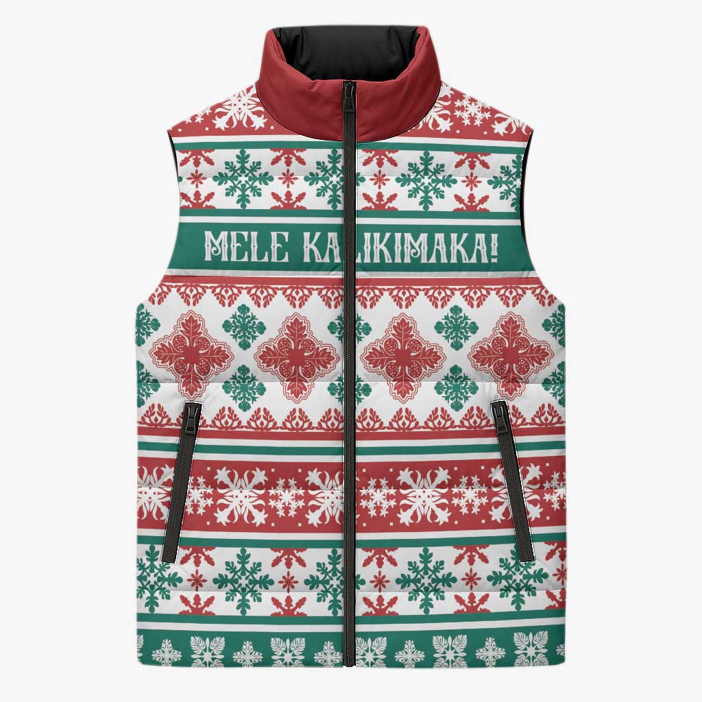 Mele Kalikimaka Hawaii Christmas Sleeveless Puffer Jacket Hawaiian Quilt Pattern Style LT9 Unisex Beige - Polynesian Pride