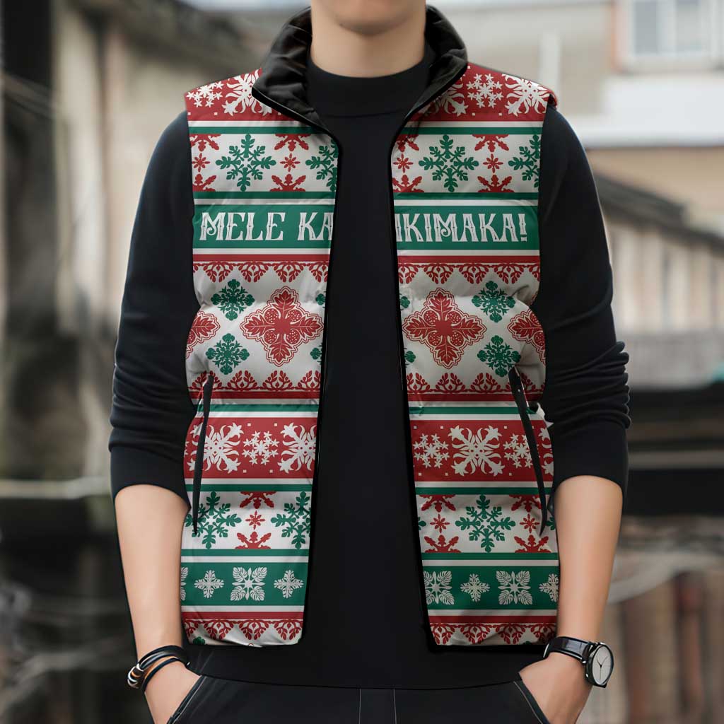 Mele Kalikimaka Hawaii Christmas Sleeveless Puffer Jacket Hawaiian Quilt Pattern Style LT9 - Polynesian Pride