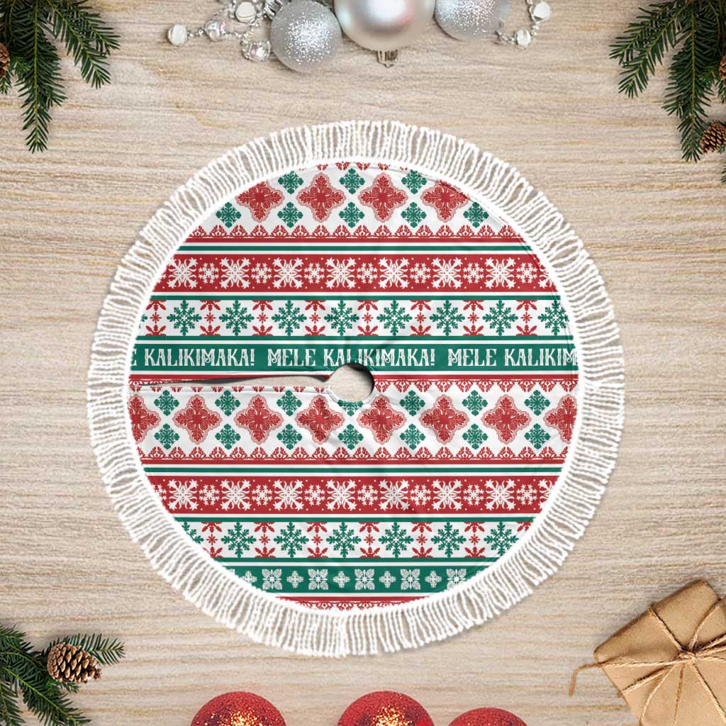 Mele Kalikimaka Hawaii Christmas Tree Skirt Hawaiian Quilt Pattern Style LT9 Fringed Beige - Polynesian Pride