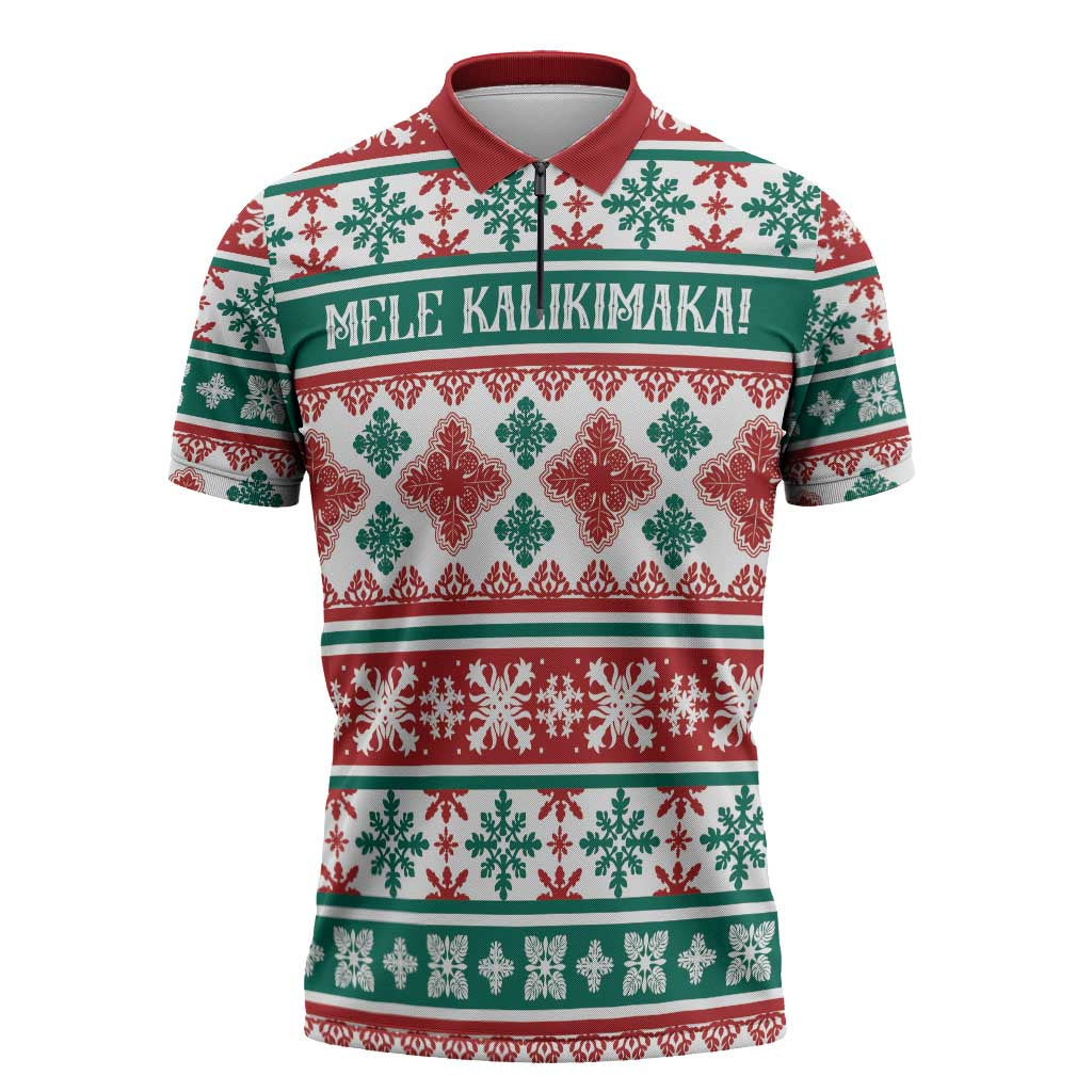 Mele Kalikimaka Hawaii Christmas Zipper Polo Shirt Hawaiian Quilt Pattern Style LT9 Beige - Polynesian Pride