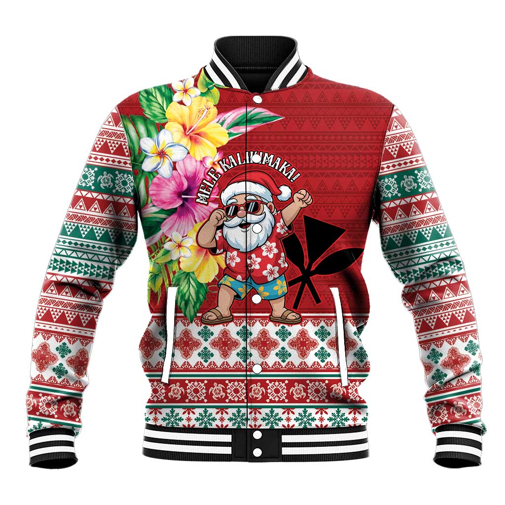 Santa Surf Mele Kalikimaka Personalized Baseball Jacket Aloha Tropical Christmas Vibes LT9 Unisex Red - Polynesian Pride