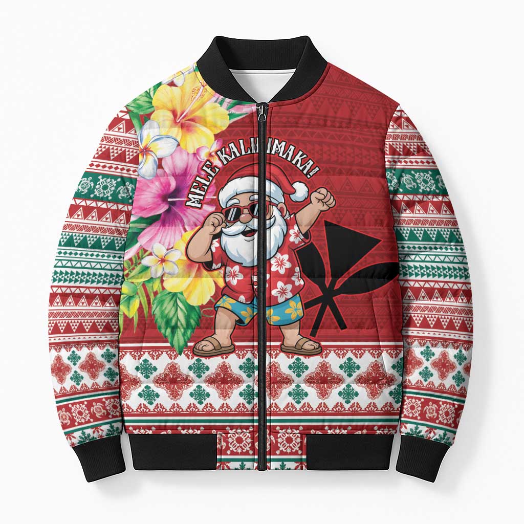 Santa Surf Mele Kalikimaka Personalized Bomber Puffer Jacket Aloha Tropical Christmas Vibes LT9 Unisex Red - Polynesian Pride