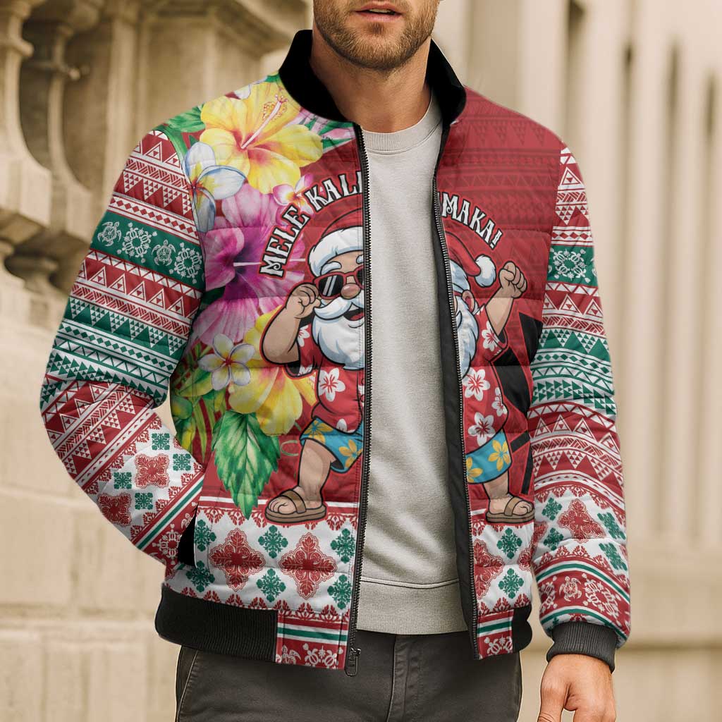 Santa Surf Mele Kalikimaka Personalized Bomber Puffer Jacket Aloha Tropical Christmas Vibes LT9 - Polynesian Pride