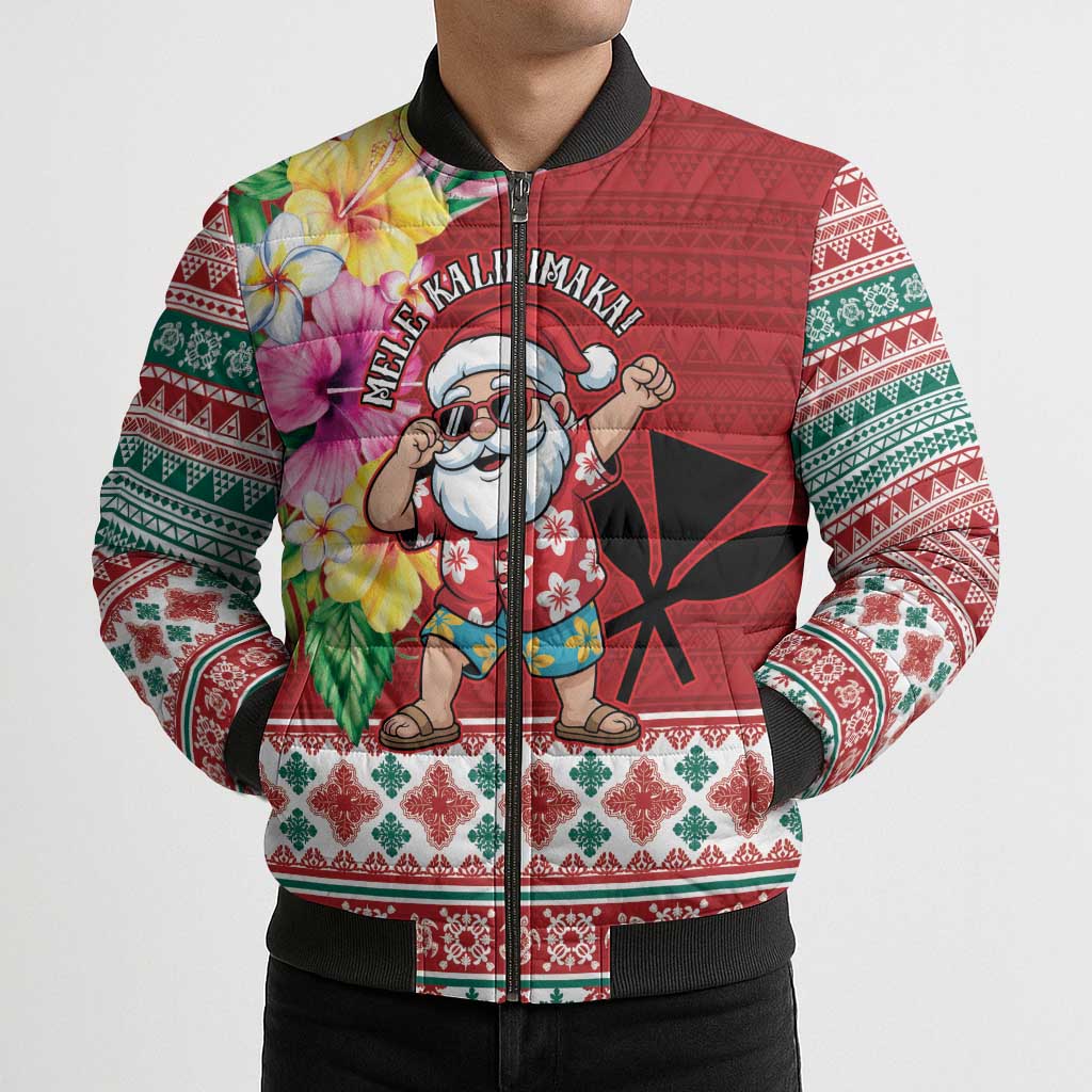 Santa Surf Mele Kalikimaka Personalized Bomber Puffer Jacket Aloha Tropical Christmas Vibes LT9 - Polynesian Pride