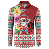 Santa Surf Mele Kalikimaka Personalized Button Sweatshirt Aloha Tropical Christmas Vibes LT9 Red - Polynesian Pride