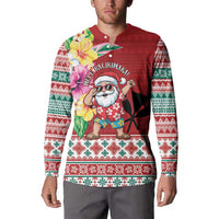 Santa Surf Mele Kalikimaka Personalized Button Sweatshirt Aloha Tropical Christmas Vibes LT9 - Polynesian Pride