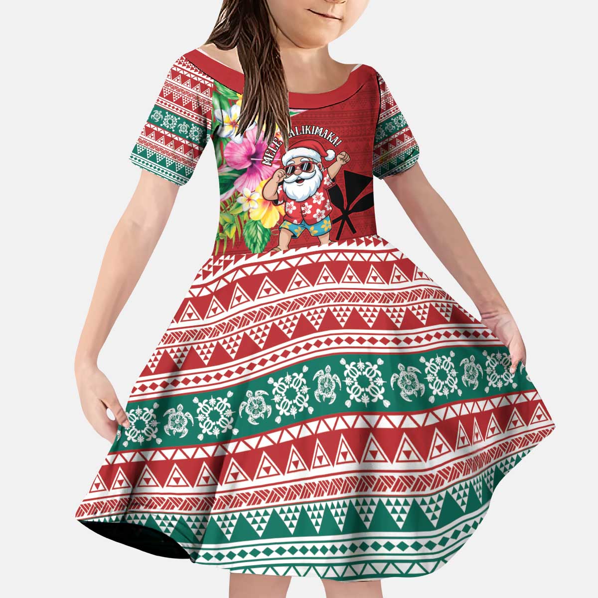 Santa Surf Mele Kalikimaka Personalized Kid Short Sleeve Dress Aloha Tropical Christmas Vibes LT9 KID Red - Polynesian Pride