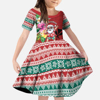 Santa Surf Mele Kalikimaka Personalized Kid Short Sleeve Dress Aloha Tropical Christmas Vibes LT9 KID Red - Polynesian Pride