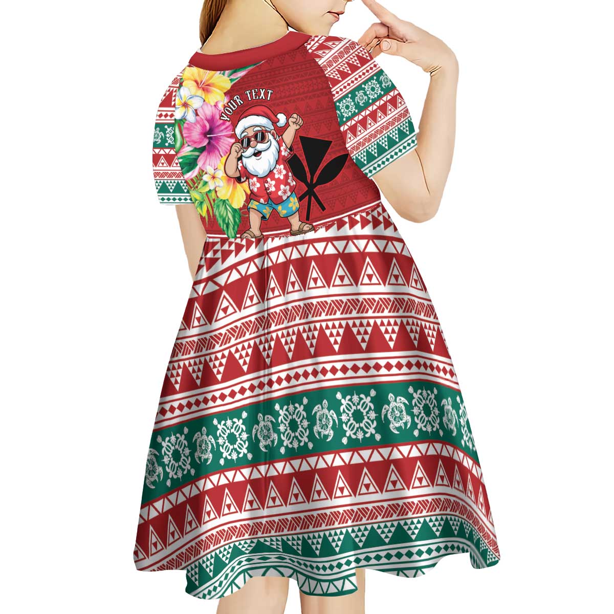 Santa Surf Mele Kalikimaka Personalized Kid Short Sleeve Dress Aloha Tropical Christmas Vibes LT9 - Polynesian Pride