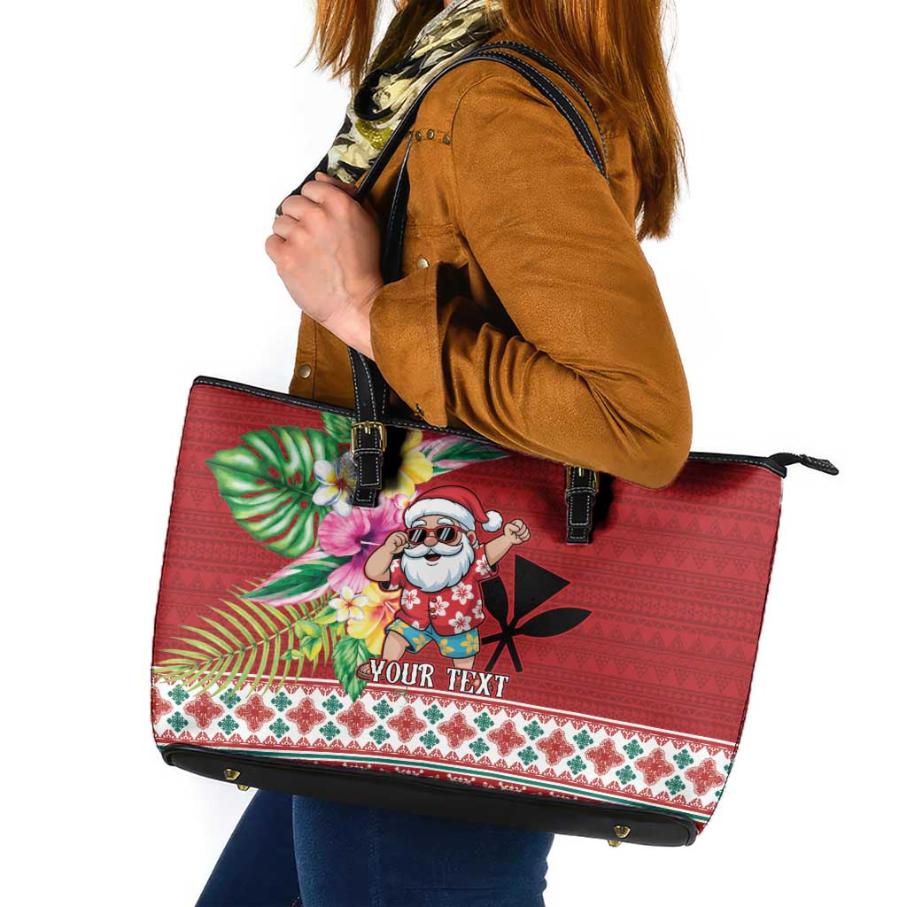 Santa Surf Mele Kalikimaka Personalized Leather Tote Bag Aloha Tropical Christmas Vibes LT9 Red - Polynesian Pride
