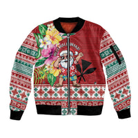 Santa Surf Mele Kalikimaka Personalized Sleeve Zip Bomber Jacket Aloha Tropical Christmas Vibes LT9 Unisex Red - Polynesian Pride