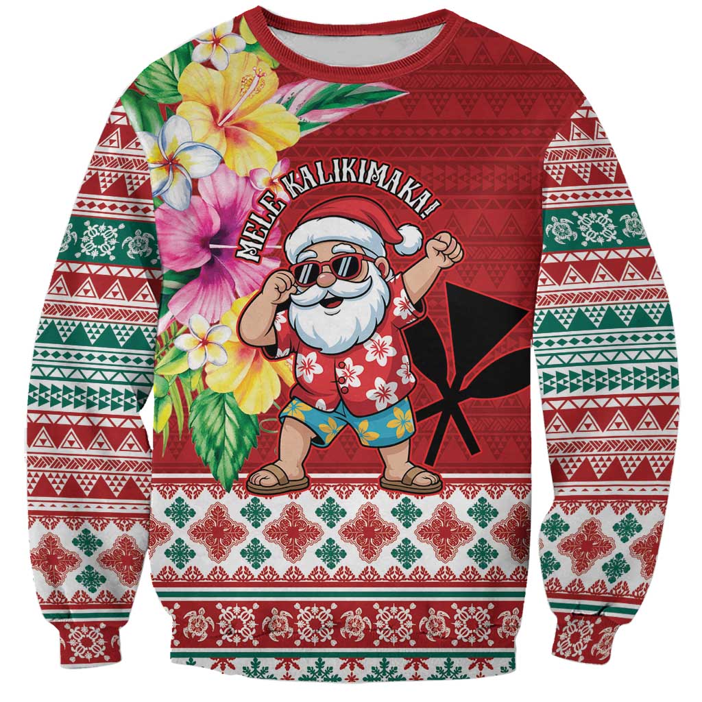 Santa Surf Mele Kalikimaka Personalized Sweatshirt Aloha Tropical Christmas Vibes LT9 Unisex Red - Polynesian Pride