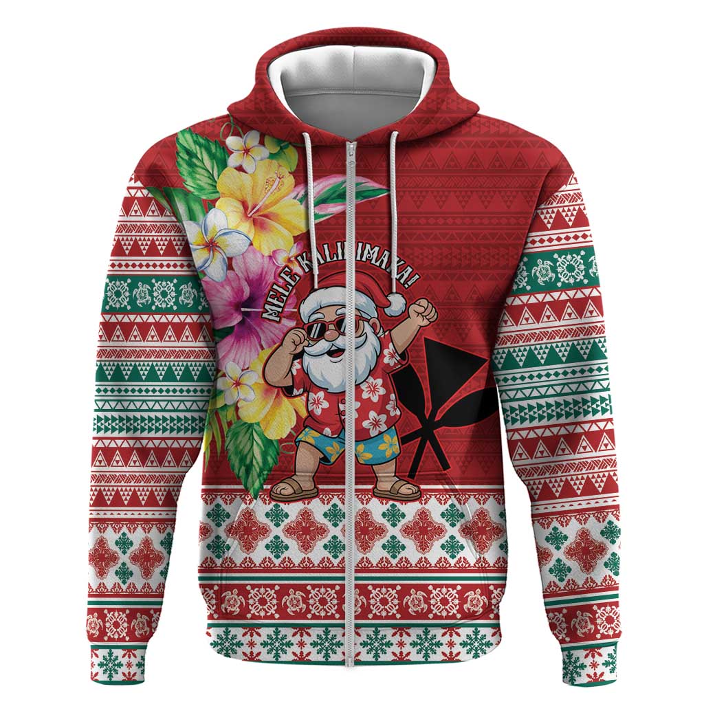 Santa Surf Mele Kalikimaka Personalized Zip Hoodie Aloha Tropical Christmas Vibes LT9 Zip Hoodie Red - Polynesian Pride