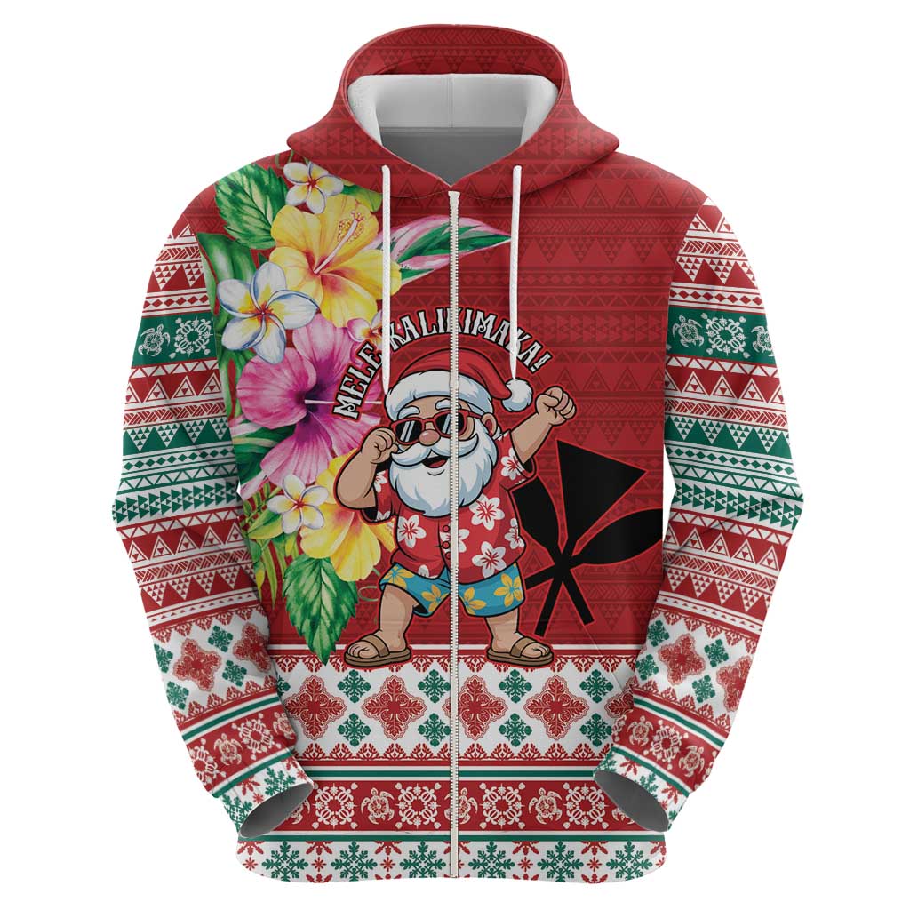 Santa Surf Mele Kalikimaka Personalized Zip Hoodie Aloha Tropical Christmas Vibes LT9 - Polynesian Pride