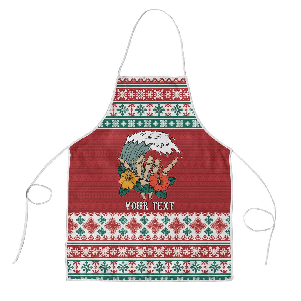 Shaka Sign Skull Mele Kalikimaka Personalized Apron Hawaiian Quilt Pattern LT9 Red - Polynesian Pride