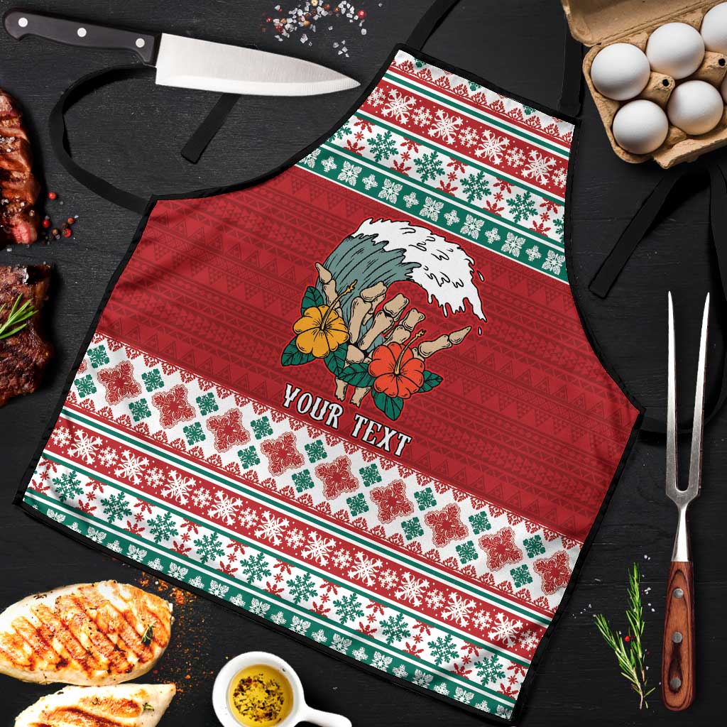 Shaka Sign Skull Mele Kalikimaka Personalized Apron Hawaiian Quilt Pattern LT9 Red - Polynesian Pride