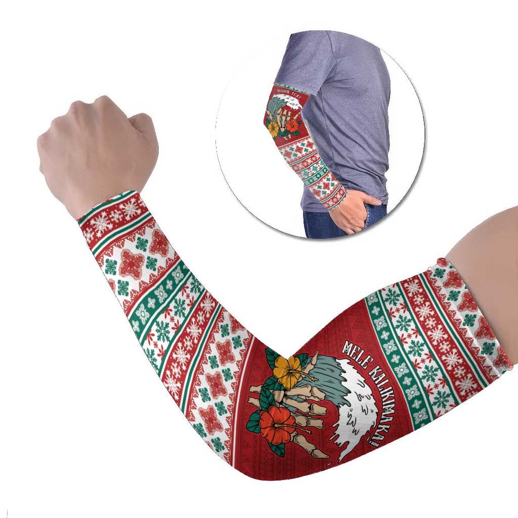 Shaka Sign Skull Mele Kalikimaka Personalized Arm Sleeves Hawaiian Quilt Pattern LT9 Set of 2 Red - Polynesian Pride