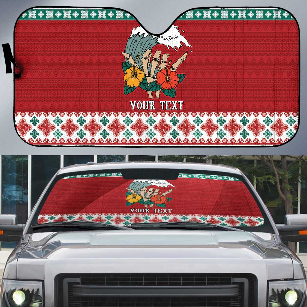 Shaka Sign Skull Mele Kalikimaka Personalized Auto Sun Shade Hawaiian Quilt Pattern LT9 Red - Polynesian Pride