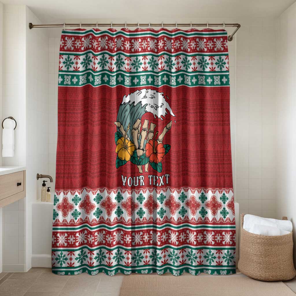 Shaka Sign Skull Mele Kalikimaka Personalized Bathroom Set Hawaiian Quilt Pattern LT9 Shower Curtain Only Red - Polynesian Pride