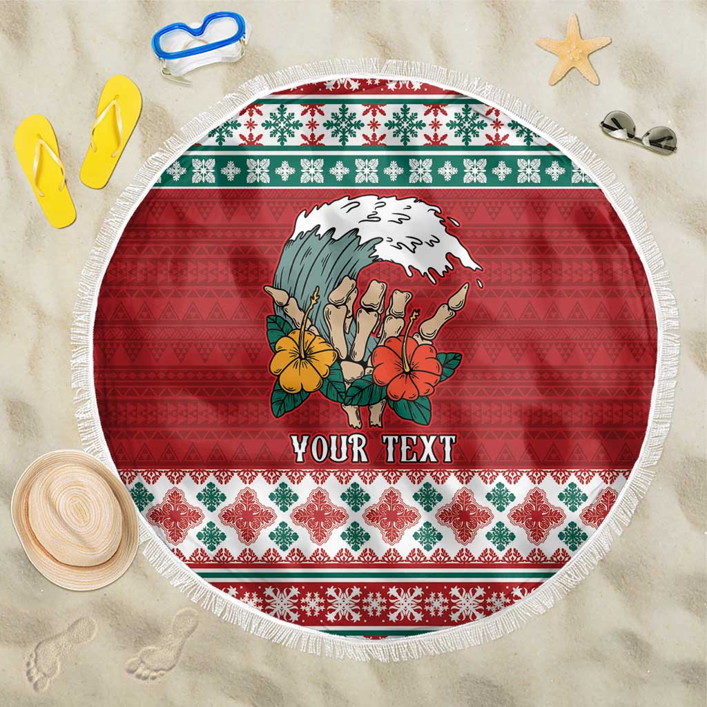 Shaka Sign Skull Mele Kalikimaka Personalized Beach Blanket Hawaiian Quilt Pattern LT9 One Size 150cm Red - Polynesian Pride