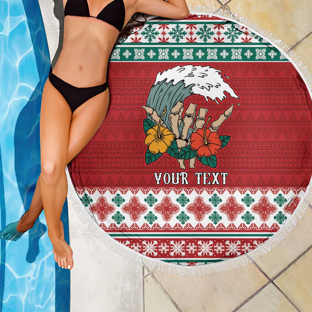 Shaka Sign Skull Mele Kalikimaka Personalized Beach Blanket Hawaiian Quilt Pattern LT9 - Polynesian Pride