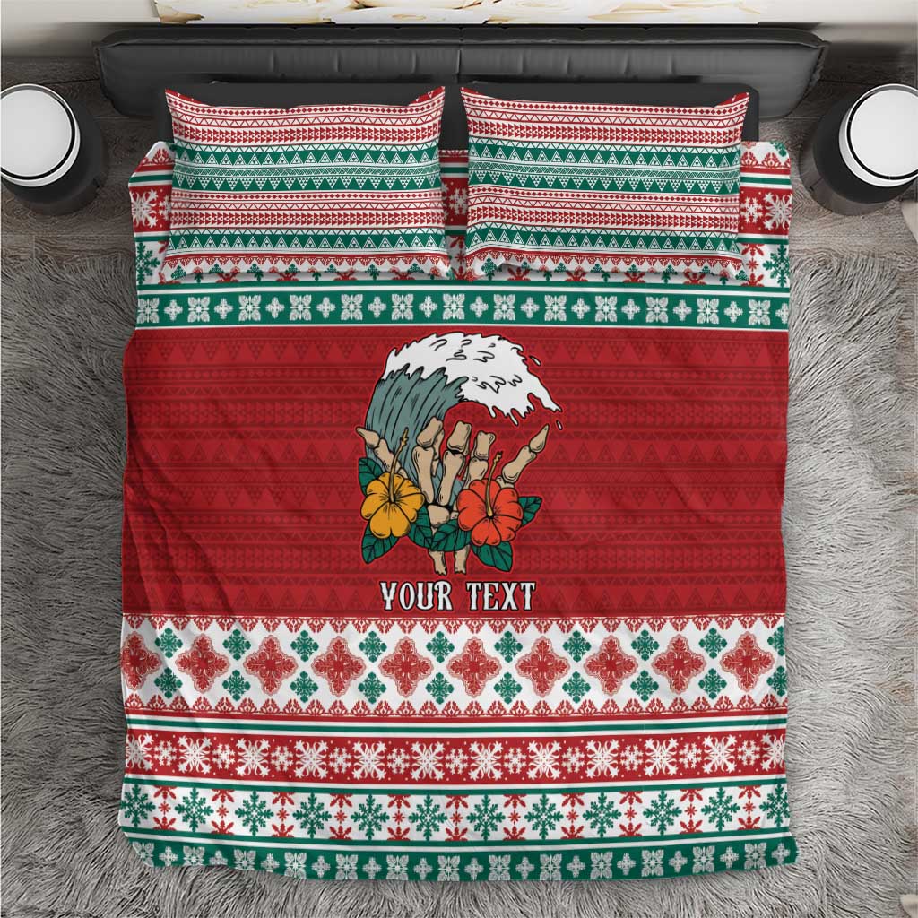 Shaka Sign Skull Mele Kalikimaka Personalized Bedding Set Hawaiian Quilt Pattern LT9 Red - Polynesian Pride