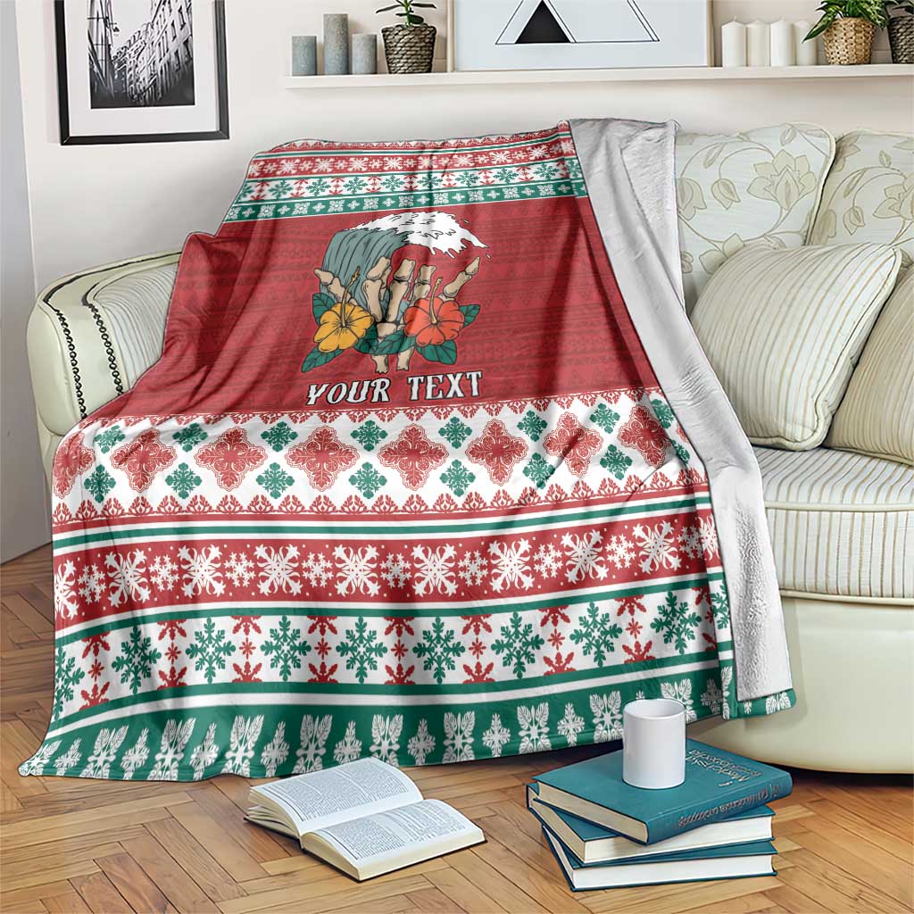 Shaka Sign Skull Mele Kalikimaka Personalized Blanket Hawaiian Quilt Pattern LT9 Red - Polynesian Pride