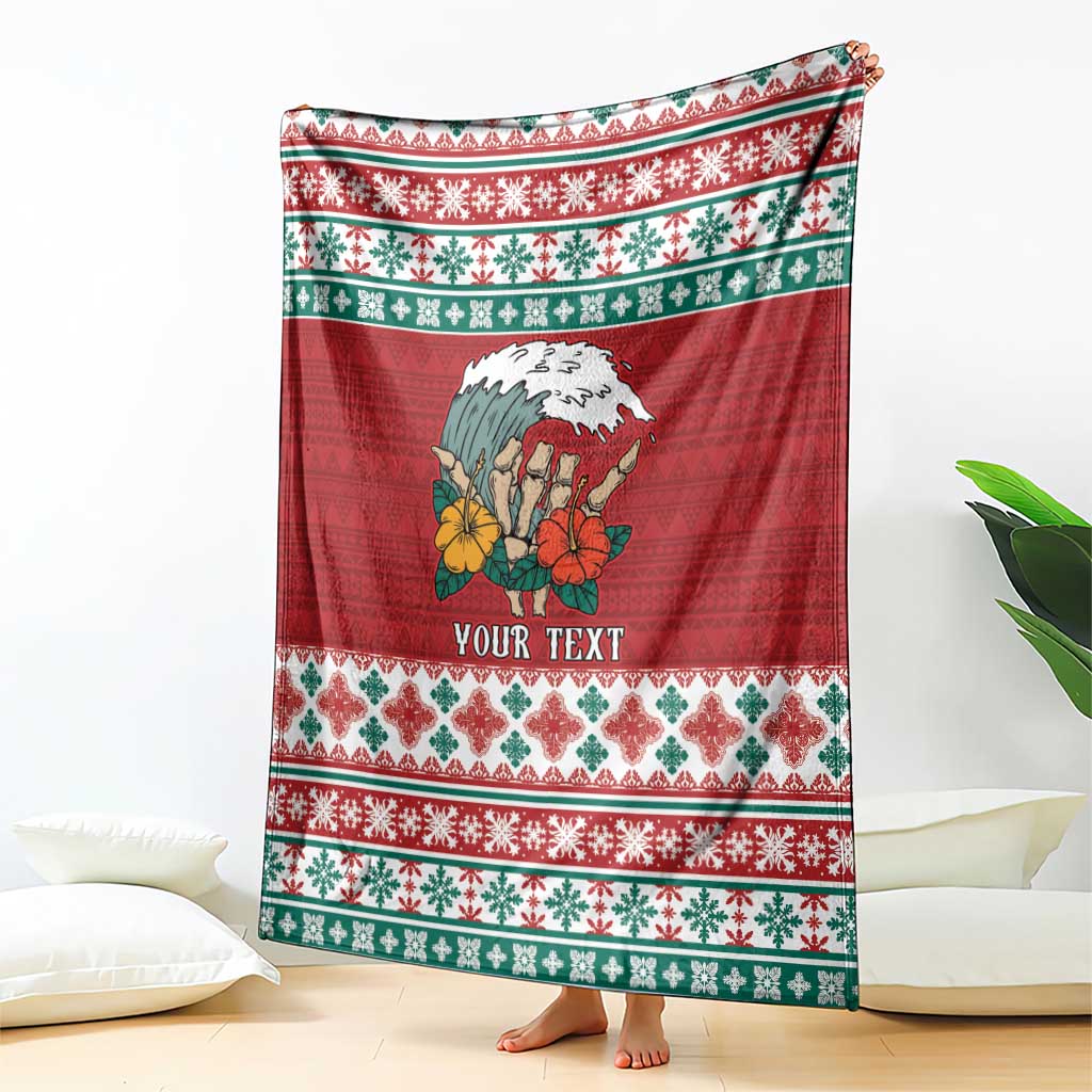 Shaka Sign Skull Mele Kalikimaka Personalized Blanket Hawaiian Quilt Pattern LT9 - Polynesian Pride