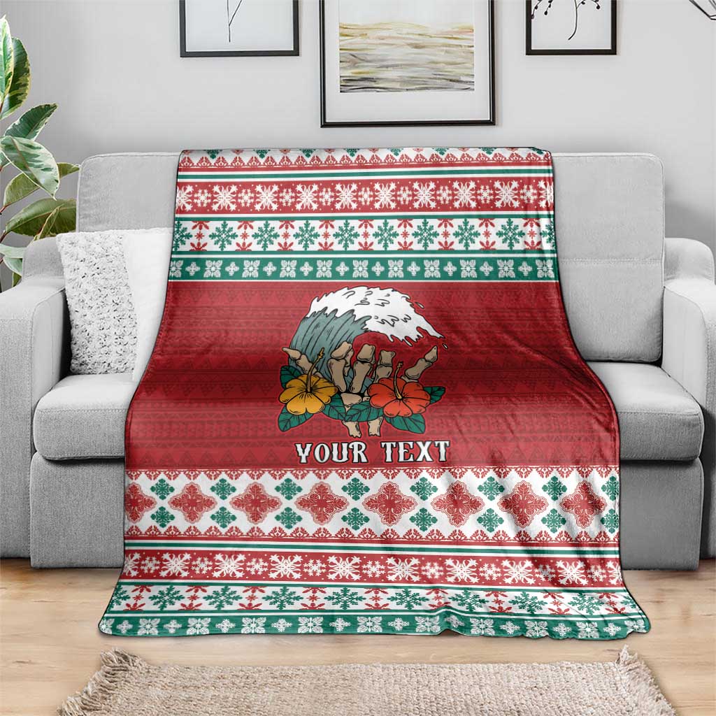 Shaka Sign Skull Mele Kalikimaka Personalized Blanket Hawaiian Quilt Pattern LT9 - Polynesian Pride