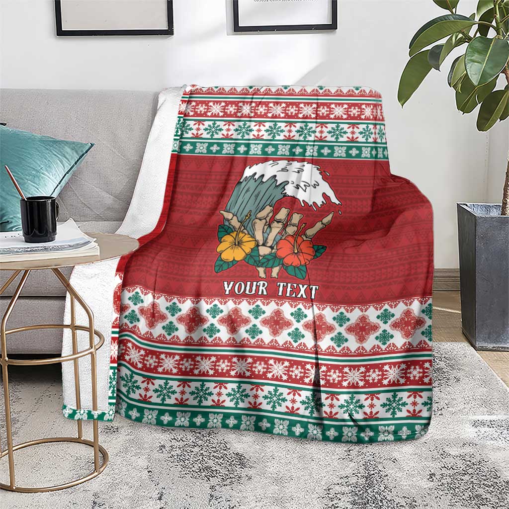 Shaka Sign Skull Mele Kalikimaka Personalized Blanket Hawaiian Quilt Pattern LT9 - Polynesian Pride