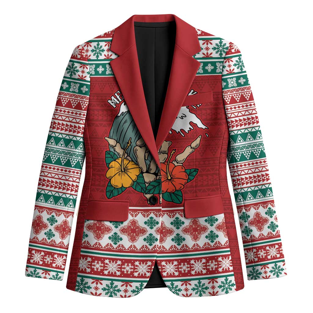 Shaka Sign Skull Mele Kalikimaka Personalized Blazer Hawaiian Quilt Pattern LT9 Unisex Red - Polynesian Pride