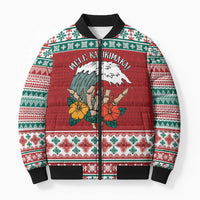 Shaka Sign Skull Mele Kalikimaka Personalized Bomber Puffer Jacket Hawaiian Quilt Pattern LT9 Unisex Red - Polynesian Pride