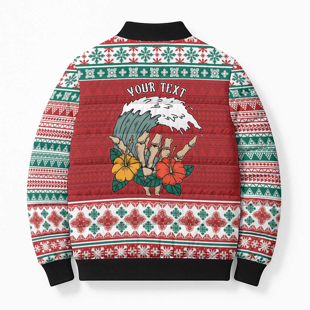 Shaka Sign Skull Mele Kalikimaka Personalized Bomber Puffer Jacket Hawaiian Quilt Pattern LT9 - Polynesian Pride
