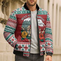 Shaka Sign Skull Mele Kalikimaka Personalized Bomber Puffer Jacket Hawaiian Quilt Pattern LT9 - Polynesian Pride