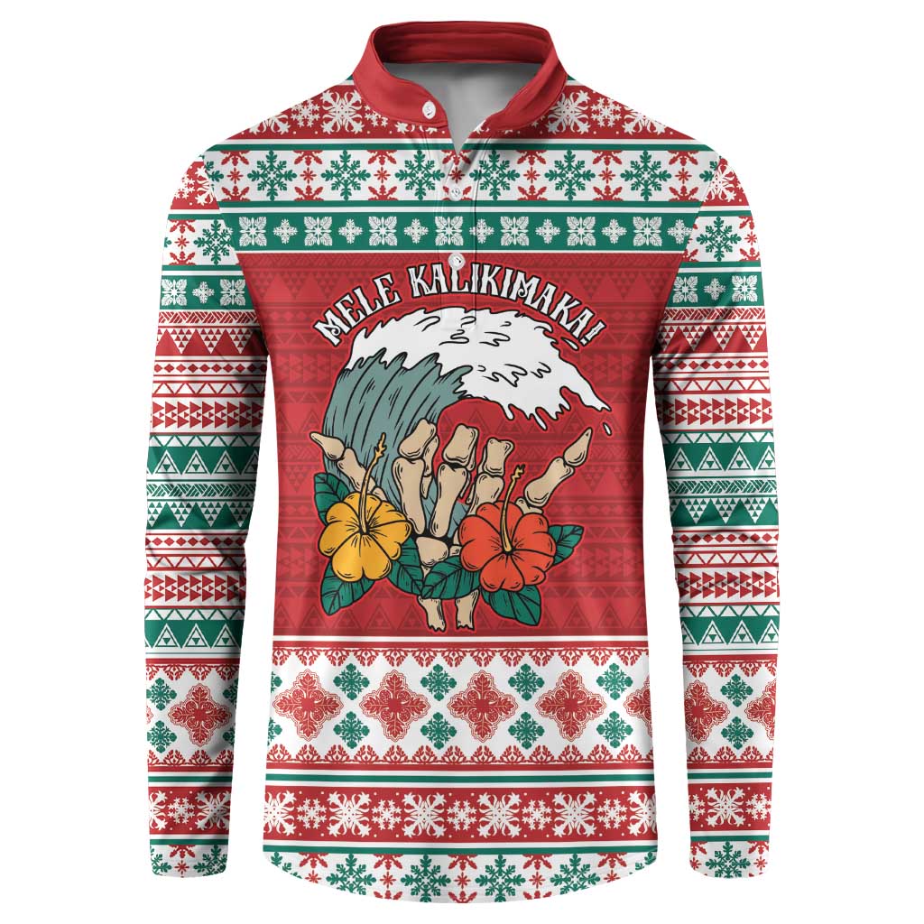 Shaka Sign Skull Mele Kalikimaka Personalized Button Sweatshirt Hawaiian Quilt Pattern LT9 Red - Polynesian Pride