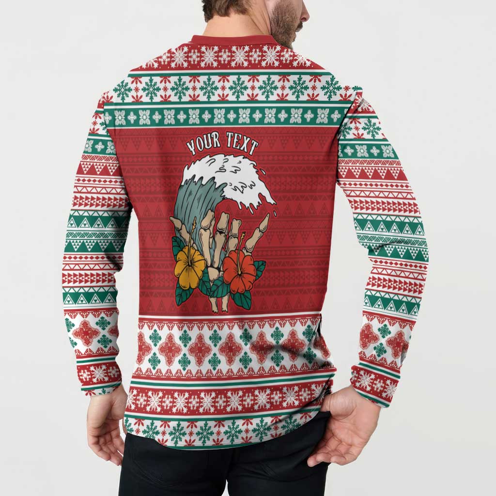 Shaka Sign Skull Mele Kalikimaka Personalized Button Sweatshirt Hawaiian Quilt Pattern LT9 - Polynesian Pride