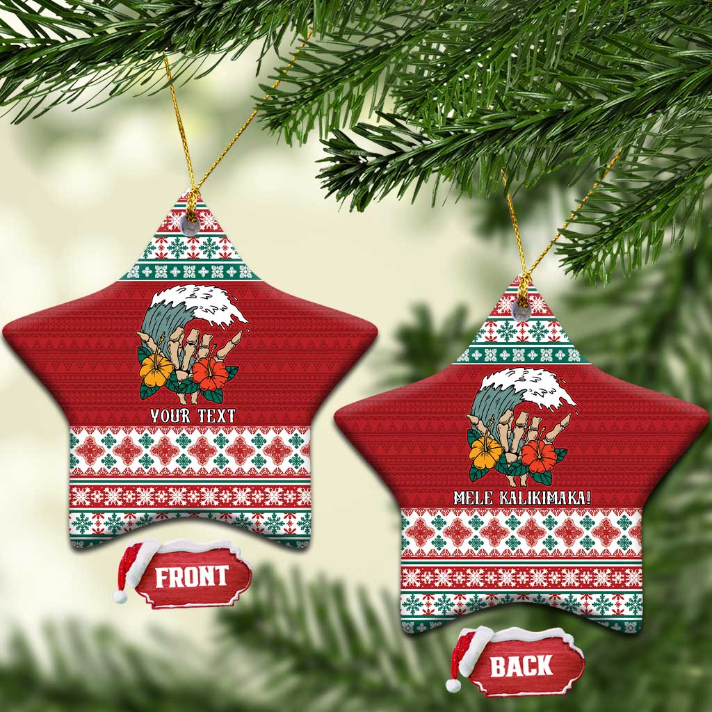 Shaka Sign Skull Mele Kalikimaka Personalized Ceramic Ornament Hawaiian Quilt Pattern LT9 Star Red - Polynesian Pride