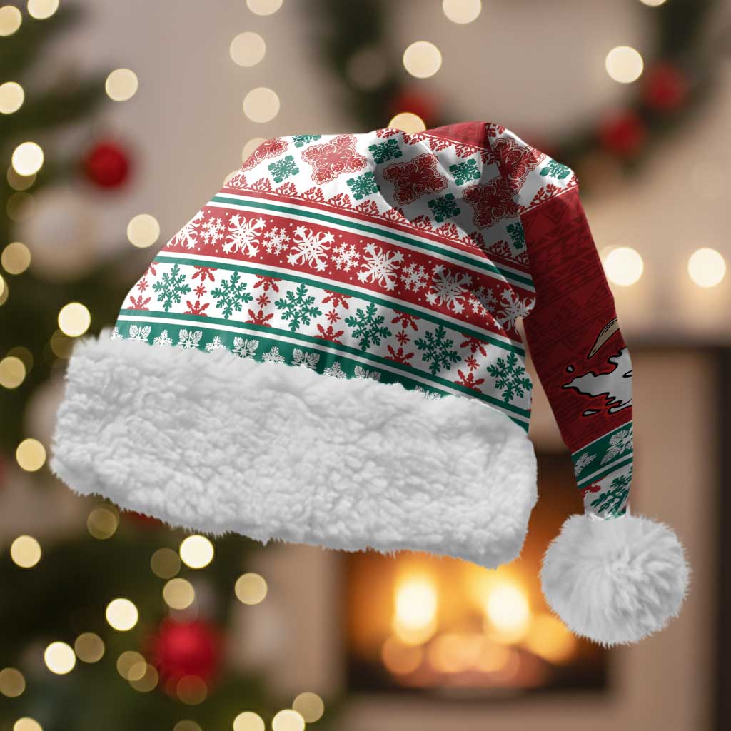 Shaka Sign Skull Mele Kalikimaka Personalized Christmas Santa Hat Hawaiian Quilt Pattern LT9 With Fur Red - Polynesian Pride