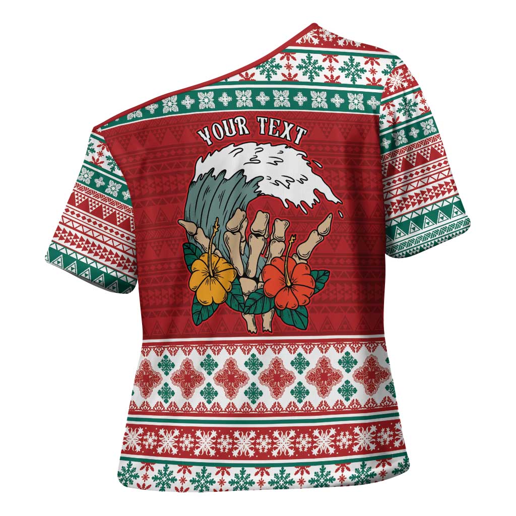 Shaka Sign Skull Mele Kalikimaka Personalized Cross Shoulder Shirt Hawaiian Quilt Pattern LT9 - Polynesian Pride