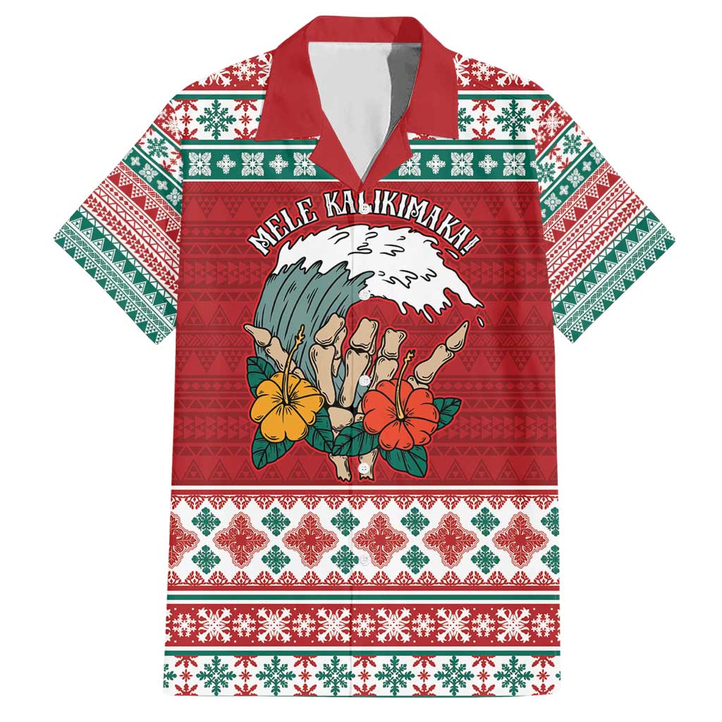 Shaka Sign Skull Mele Kalikimaka Personalized Hawaiian Shirt Hawaiian Quilt Pattern LT9 Red - Polynesian Pride