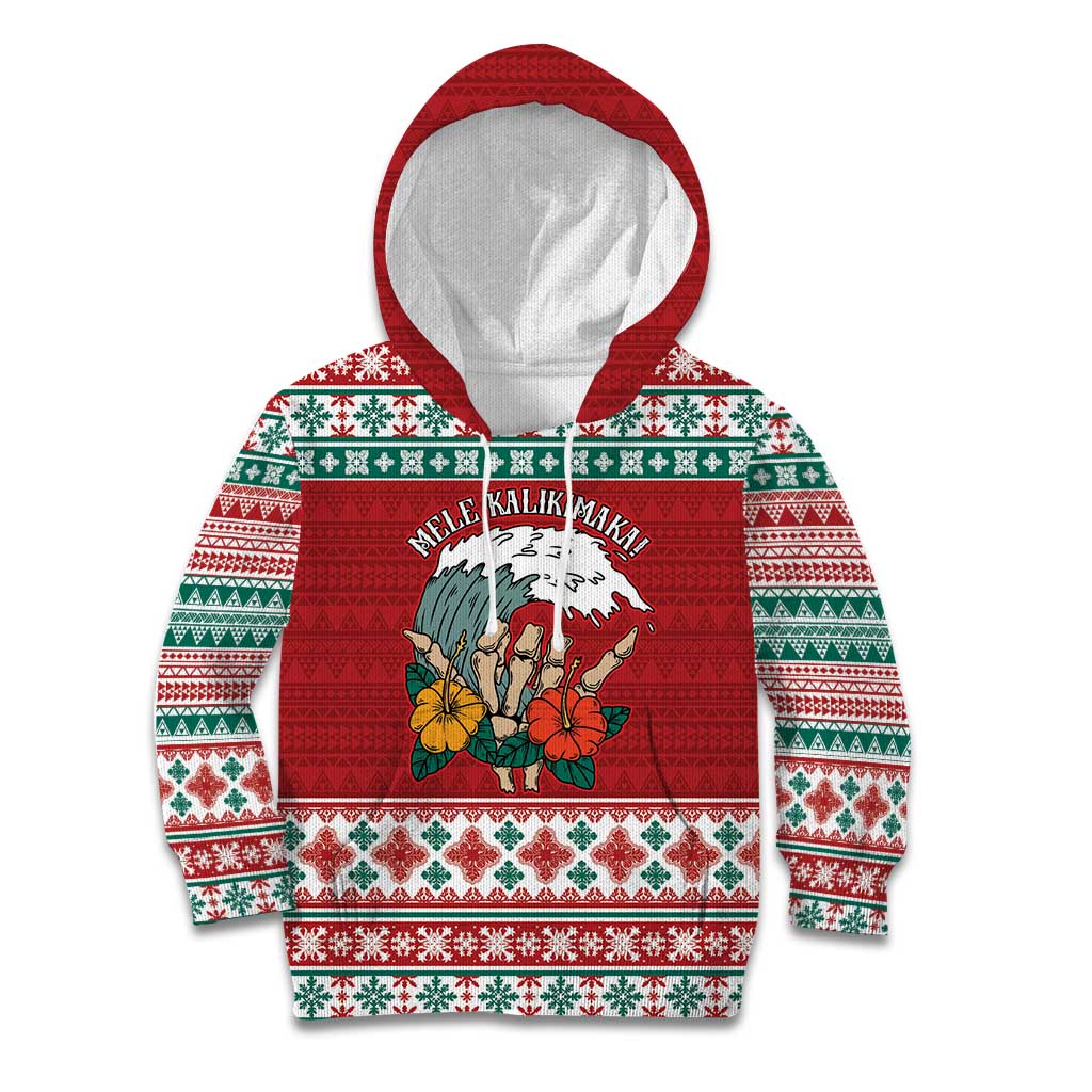 Shaka Sign Skull Mele Kalikimaka Personalized Kid Hoodie Hawaiian Quilt Pattern LT9 Hoodie Red - Polynesian Pride