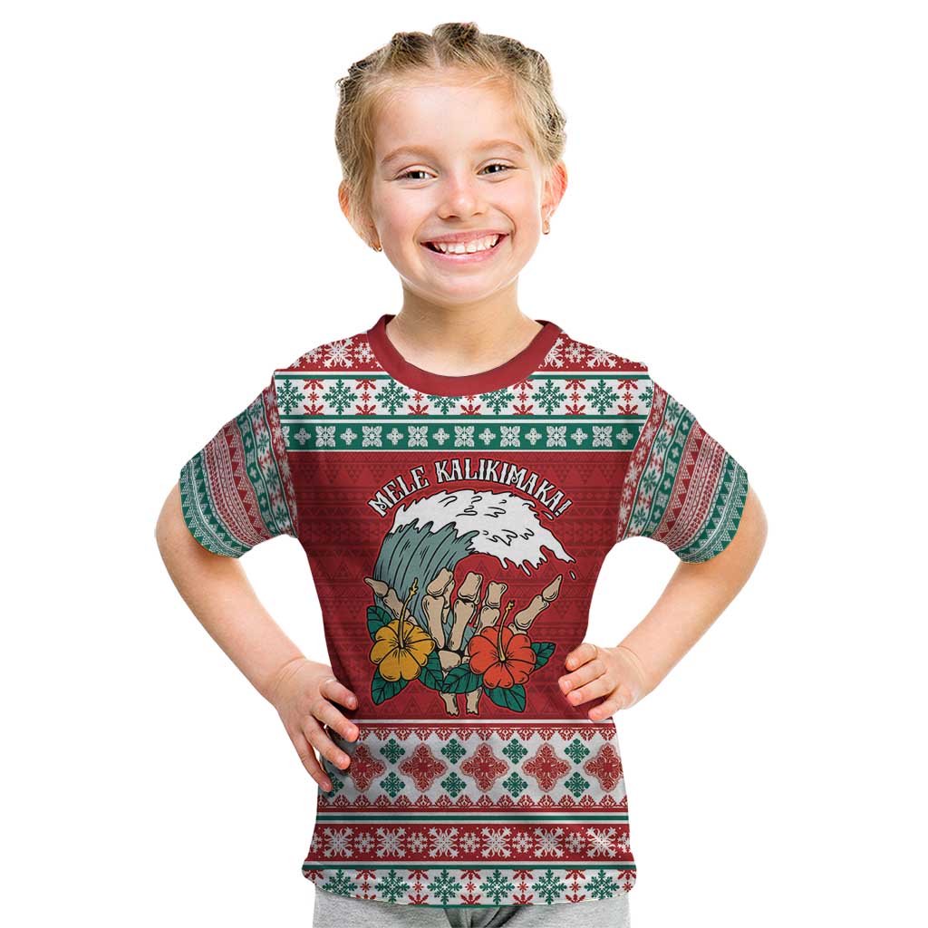 Shaka Sign Skull Mele Kalikimaka Personalized Kid T Shirt Hawaiian Quilt Pattern LT9 Red - Polynesian Pride