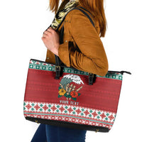 Shaka Sign Skull Mele Kalikimaka Personalized Leather Tote Bag Hawaiian Quilt Pattern LT9 Red - Polynesian Pride